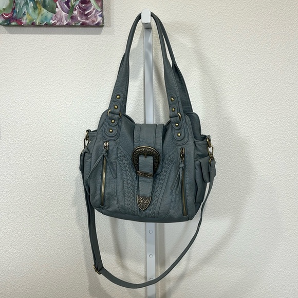 Montana West Handbags - Montana West Gray/ Blue Western Style Concealed Carry Purse
